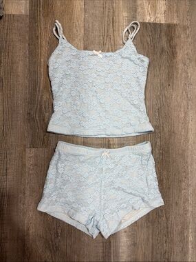 White Fox Boutique Lace Cami & Shorts Set - Light Blue